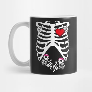 Spooky Skeleton Costume Pregnant Mommy of Twin Girls Mug